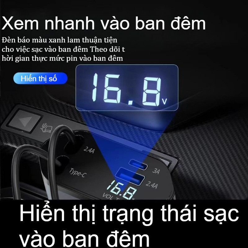 Tẩu Sạc Nhanh ô tô 120W 4-in-1, Bộ sạc xe hơi, màn hình LED thông minh, USB Type-C