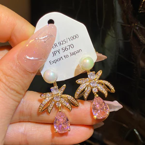 Bông tai hoa Zircon sang trọng dài tinh tế thời trang Hàn Quốc Bán buôn