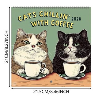 HIGHVIEWLS Cat Cafe Lịch, 12 Giấy dày hàng tháng 2026 Lịch, Người lập kế hoạch gia đình sáng tạo Lịch treo tường thủ công Trang trí nội thất