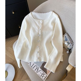 Áo Khoác Cardigan Preppy Cổ Tròn from Ren Sữa Xanh và Len, Phong Cách Hàn Quốc
