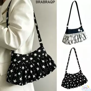 Túi đeo chéo BRBRAA, Thiết kế xếp li Túi đeo vai dung tích lớn, Túi Tote viền ren di động họa tiết chấm bi cho bé gái