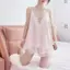 Mùa hè Fat mm Plus Size Pháp Pure Desire Style Ice Silk Suspender Short Set Sweet Lace Bộ đồ ngủ gợi cảm