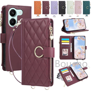 Dành Cho Realme 16 15T 15 14 Pro Plus 14X 14T 5G Thời Trang Khóa Vòng Dây Kéo Ví Da Vỏ Điện Thoại Có Khe Cắm Thẻ Dây Đeo Cổ Tay Lật