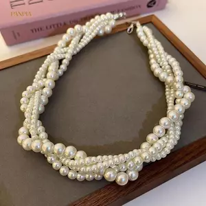 PNPIA- Twining Pearl Choker Nelaces Dành Cho Nữ Hình Học Nelaces Cưới Cô Dâu Trang Sức Phụ Kiện