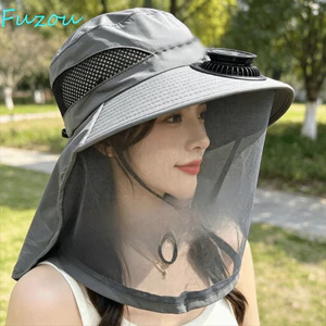 Mũ lưới chống muỗi FUJIZOU, có lưới lưới có thể gập lại Mũ quạt năng lượng mặt trời, Bảo vệ tia cực tím tiện lợi Mũ chống nắng vành rộng có thể điều chỉnh thoáng khí Thể thao ngoài trời