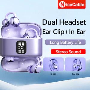 Kẹp tai 2 trong 1 / Tai nghe kép trong tai AI Giảm tiếng ồn thông minh 360° Âm thanh toàn cảnh Tuổi thọ pin dài Âm thanh nổi Bluetooth 6.0 Tai nghe không dây
