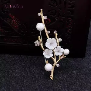 AqToCna Handmade Hoa Mai Thổ Cẩm Chân Nữ Vintage Ngọc Trai Thổ Cẩm Quần Áo Phụ Kiện Cho Bó Hoa Tiệc Cưới Trang Sức AqToCna