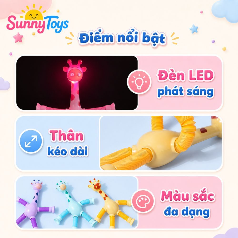 Bộ Hươu Cao Cổ Lò Xo 4 Con SunnyToys - Kéo Giãn, Phát Sáng LED Cho Bé Vui Chơi