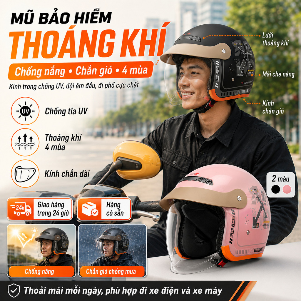 🔥Chống nắng thoáng khí mũ bảo hiểm xe điện | Dùng bốn mùa mũ nửa đầu thông dụng | Chống tia UV trong suốt cao mũ đi xe