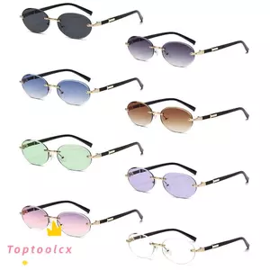 TOPTOOLCX Punk Shades, Kính râm khung hình bầu dục bảo vệ UV400 không khung, Kính mắt Y2K phong cách đường phố cổ điển dành cho nữ
