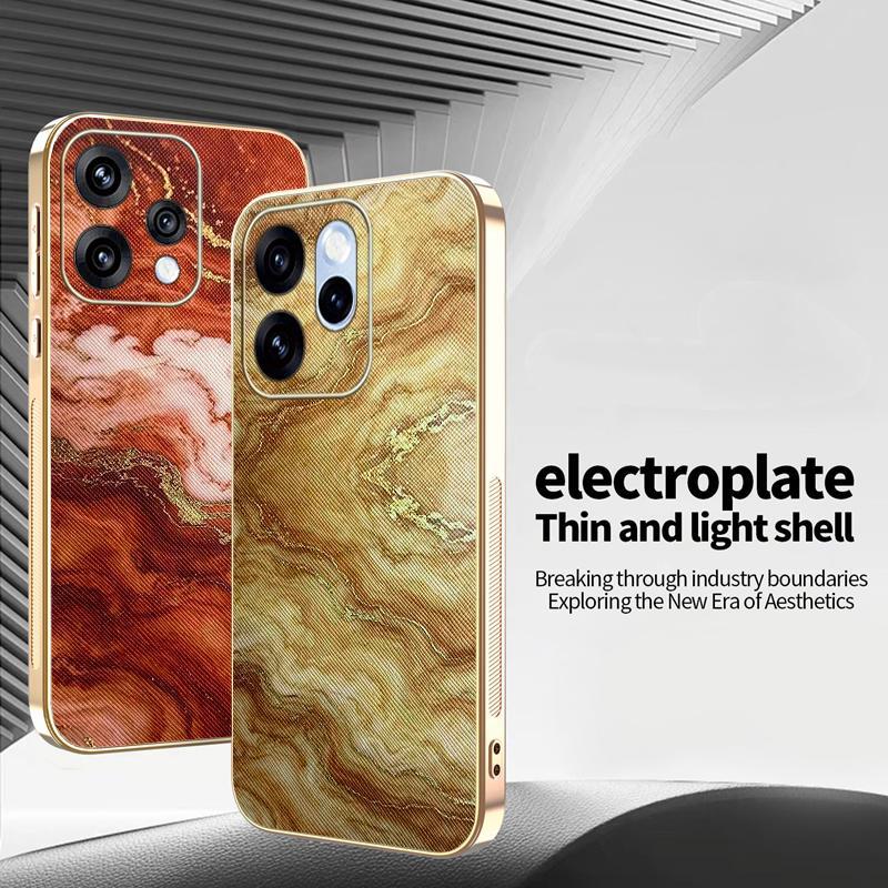 Ốp Lưng Cho OPPO Reno15 Pro Reno15F Đá Cẩm Thạch Họa Tiết Da Series Mạ Điện Cạnh Chống Rơi Vỏ Điện Thoại