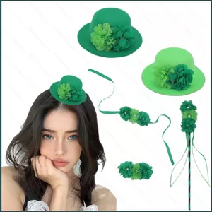 YT4 Ngày Thánh Patricks Mũ xanh kẹp tóc cổ tay hoa cổ tích dính đồ trang trí tiệc