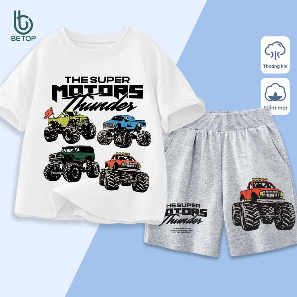 Bộ Quần Áo Bé Trai BETOP 2026, Đồ Bộ Thun Cotton In Hình Ô Tô Độc Đáo Cho Bé B-CA31-30