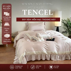 set 4 món vỏ chăn với chất liệu tencel thoáng khí, màu sắc công chúa nhẹ nhàng kèm họa tiết thêu nổi dễ thương