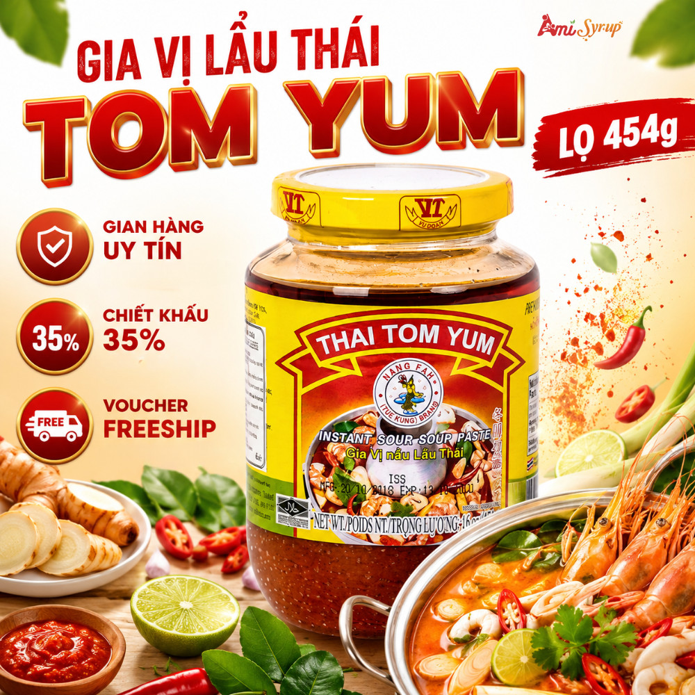 Gia Vị Lẩu Thái Tom Yum Lọ 454g, Nước Cốt Lẩu Thái Tom Yum Chua Cay, Thơm Ngon, Tiện Lợi