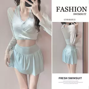 Đồ bơi nữ Sweet Girl Pure Desire Phong cách eo cao Áo chống nắng dài tay Váy xẻ bụng Ba mảnh suối nước nóng