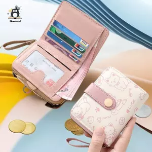Ví đựng tiền xu bằng da PU dễ thương dành cho nữ Ví ngắn thời trang có dây kéo gấp Ví đựng thẻ ID Du lịch Túi đựng tiền mặt nhẹ Mới