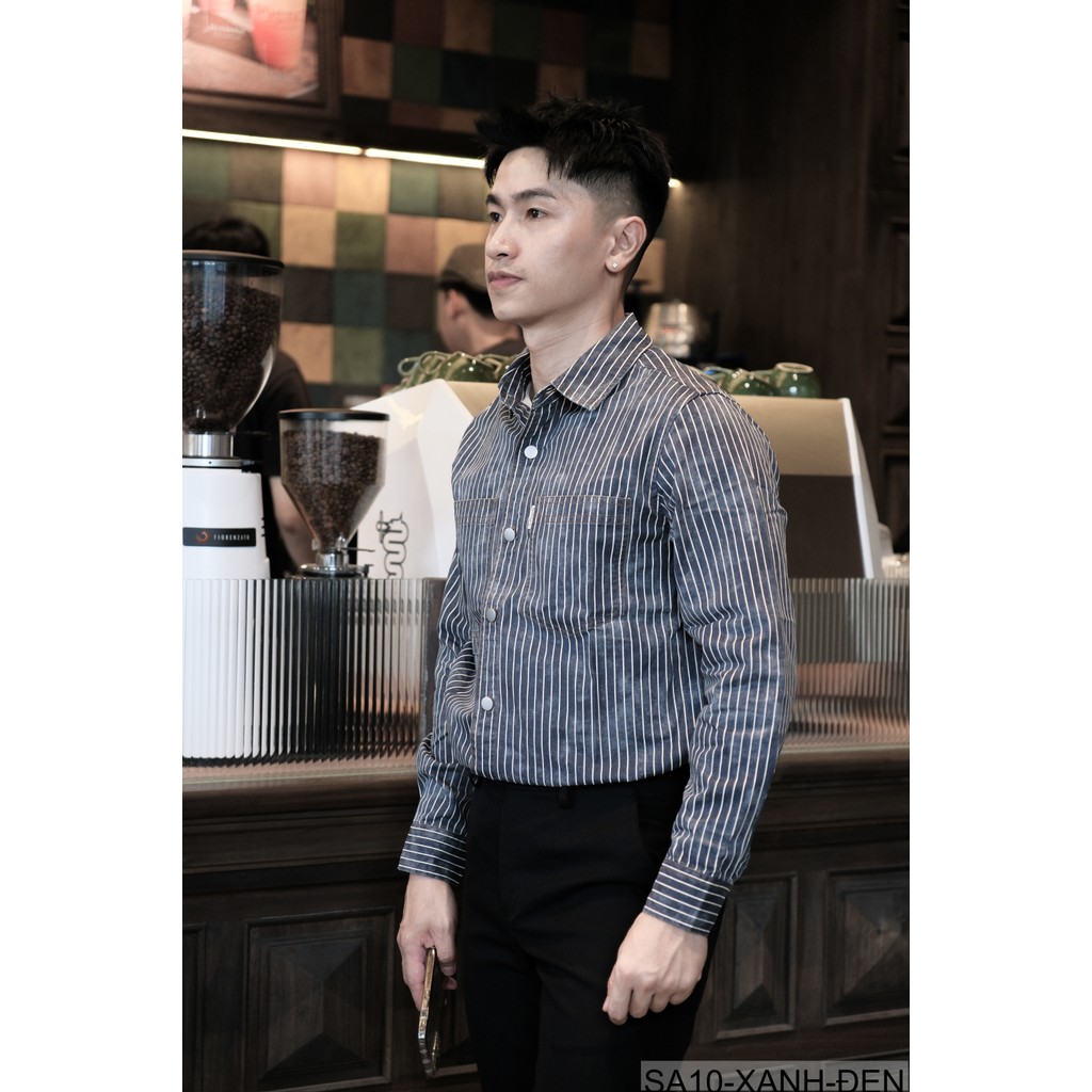 SA10 - Áo sơ mi nam dài tay sọc dọc phong cách Nhật Bản, chất cotton mềm mại, form rộng thoải mái