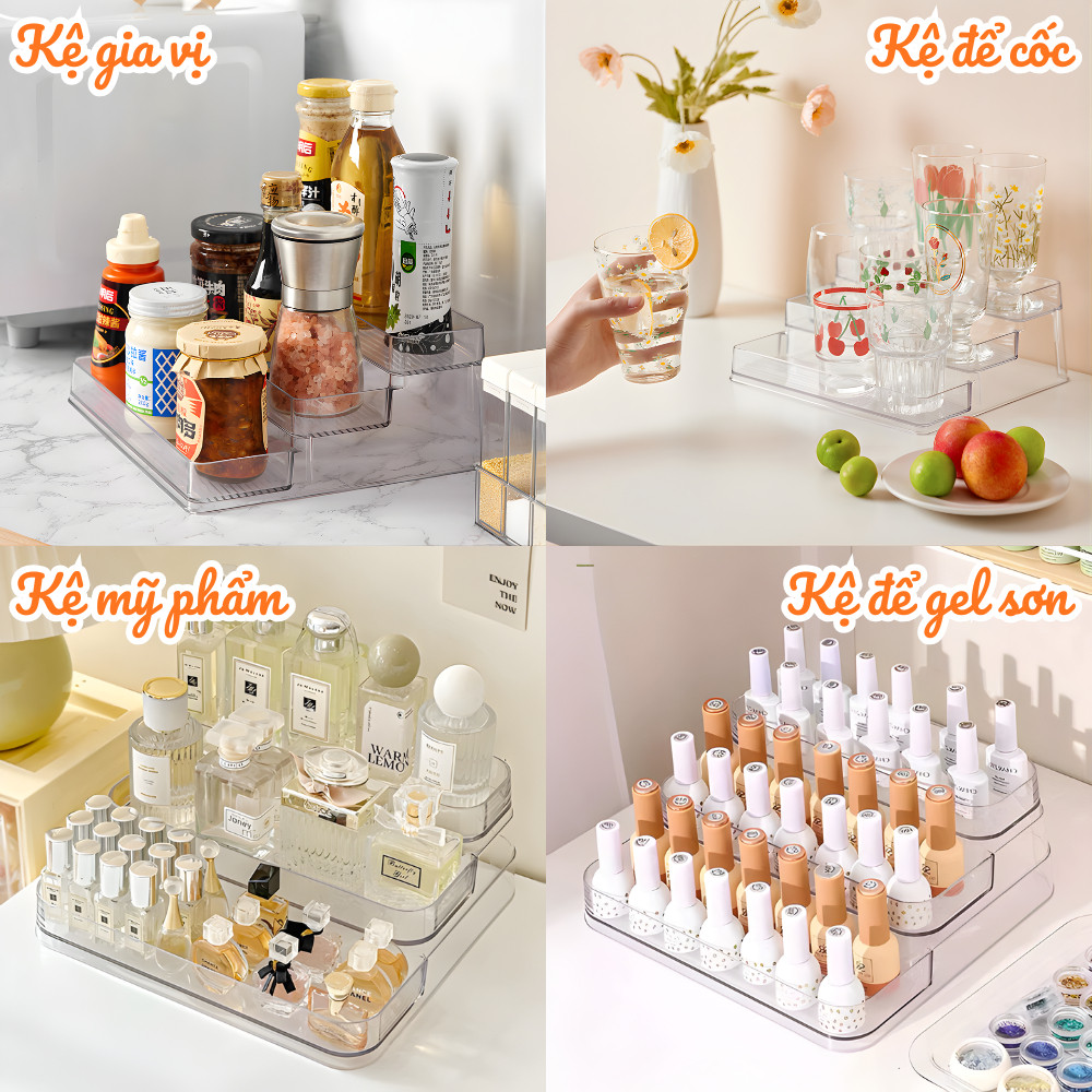 Kệ Đựng Mỹ Phẩm Trong Suốt 3 Tầng, Khay Acrylic Trong Suốt Kệ Để Bàn Cao Cấp