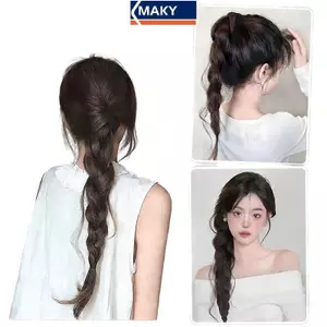 MAKY Dài Xoăn Tóc Giả Tổng Hợp Tự Nhiên Đuôi Ngựa Bện Nữ Vuốt Tóc Kẹp Với Dây Rút Tóc Nối Dài Thời Trang Tóc Giả Tóc Giả Tóc Giả Phụ kiện tạo kiểu VN