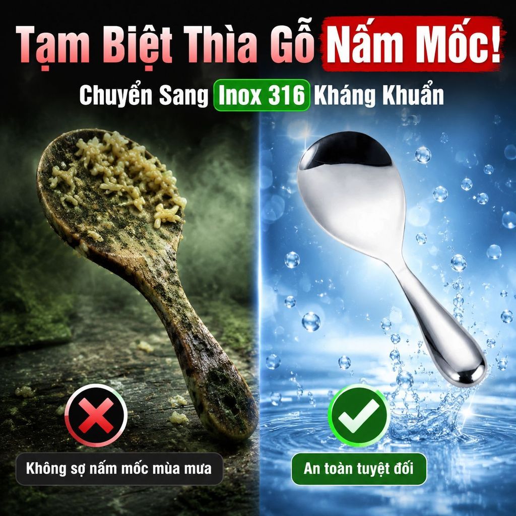 ⚡Ship Nhanh⚡Muỗng cơm inox 316 chống dính | Muỗng xới cơm lớn chống dính bếp | Muỗng lọc dầu hiệu quả chống dính
