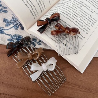 Kovoi / Phong Cách Mới Ngọt Ngào Dày Màu Nơ Nổ Lược Tóc Gãy Acetate Tóc Chèn Nữ Đầu Lưng Lược Kẹp Tóc