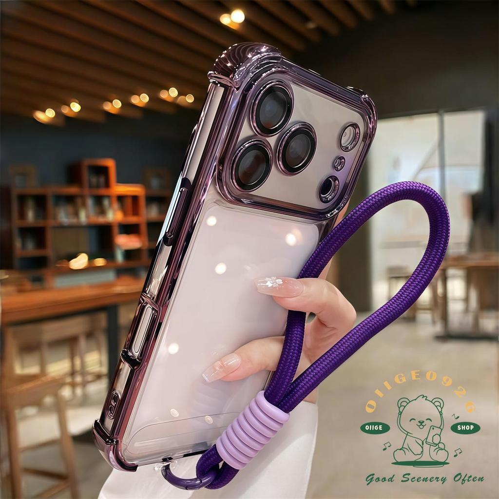 LLanyard Mạ túi khí Vỏ điện thoại iphone17 Pro Max 16 15 14 13 12 Vỏ cho vỏ iPhone Vỏ mềm silicon TPU chống sốc