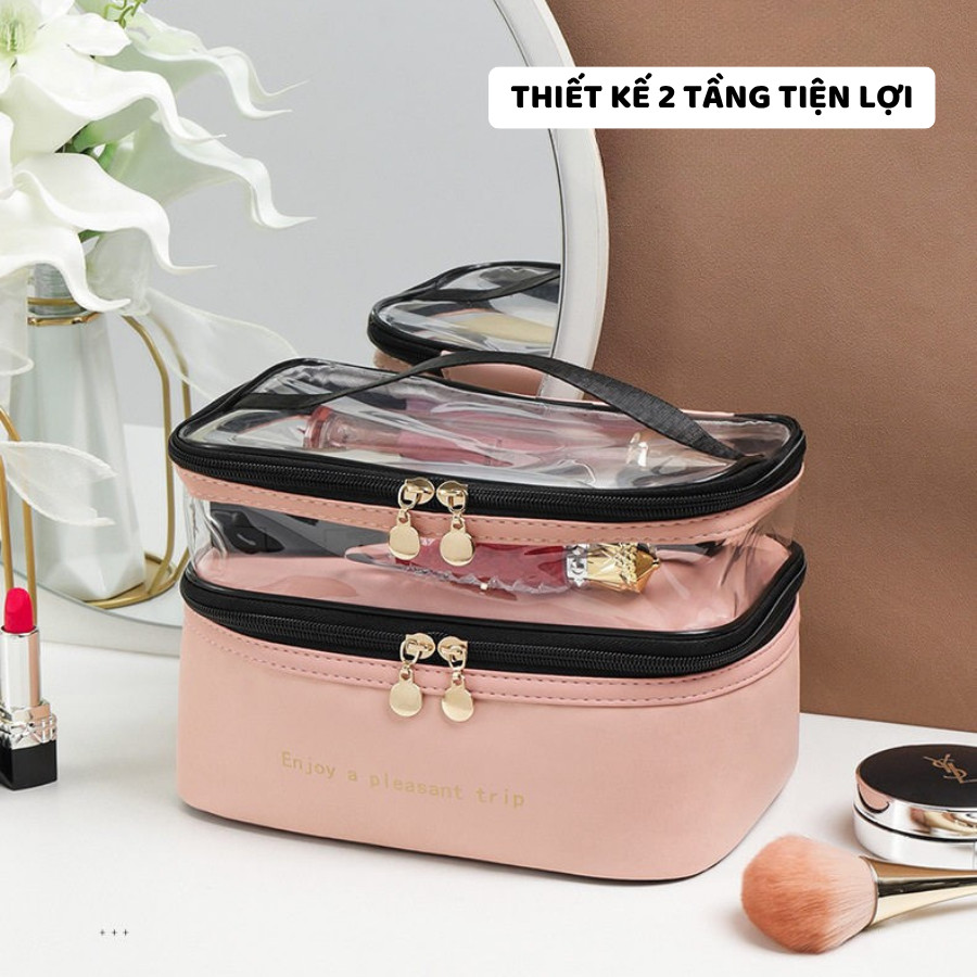 Túi Đựng Mỹ Phẩm 2 Tầng Trong Suốt ENODA HOME, Túi PU Đựng Đồ Makeup Trang Điểm Du Lịch TUIPU006