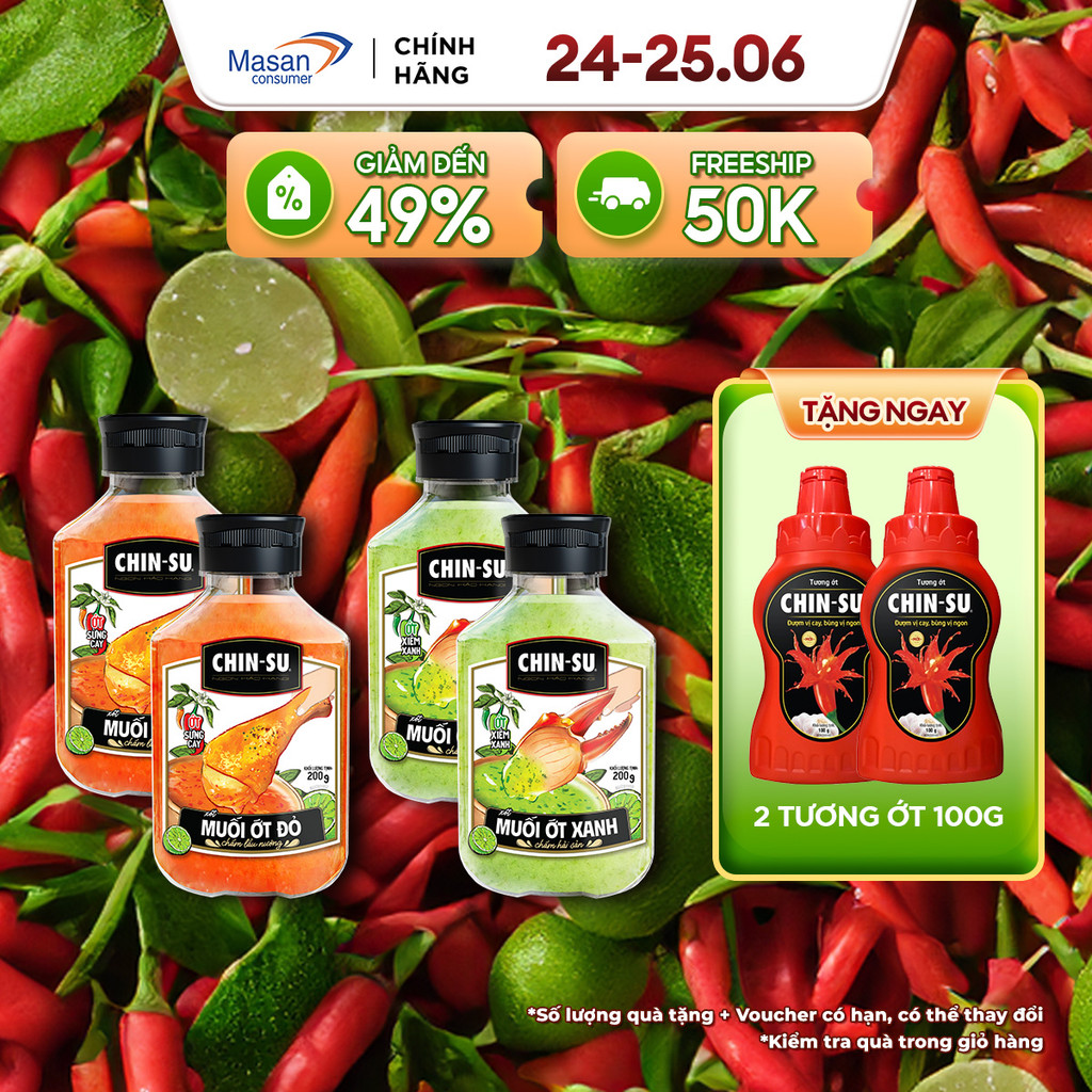 [LS] Combo 4 chai xốt muối ớt CHIN-SU ( 2 xanh + 2 đỏ) chai x 200gram