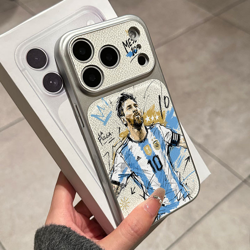 Ốp lưng iPhone Họa tiết da mạ phong cách Argentina số 10 Messi iPhone 17 16 15 14 13 12 11 Pro Max Plus Max