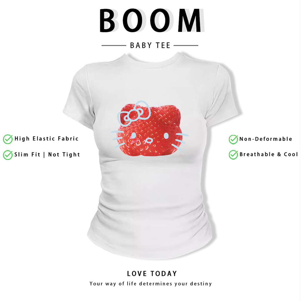 BOOM Áo Baby Tee Nữ Cotton Ôm Body-Áo Thun Ngắn Tay Y2K In Hình PhongCách Mùa Hè, Cổ Tròn Hàng Đầucách hàn quốc phong391