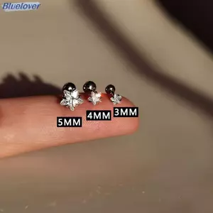 Bluelover 316L Thép không gỉ Xoắn Xuyên Ngôi Sao Bông Tai Nữ 1 Xu Hướng Zircon Lobe Sụn Tai Trang Sức Phụ Kiện Cơ Thể Mới