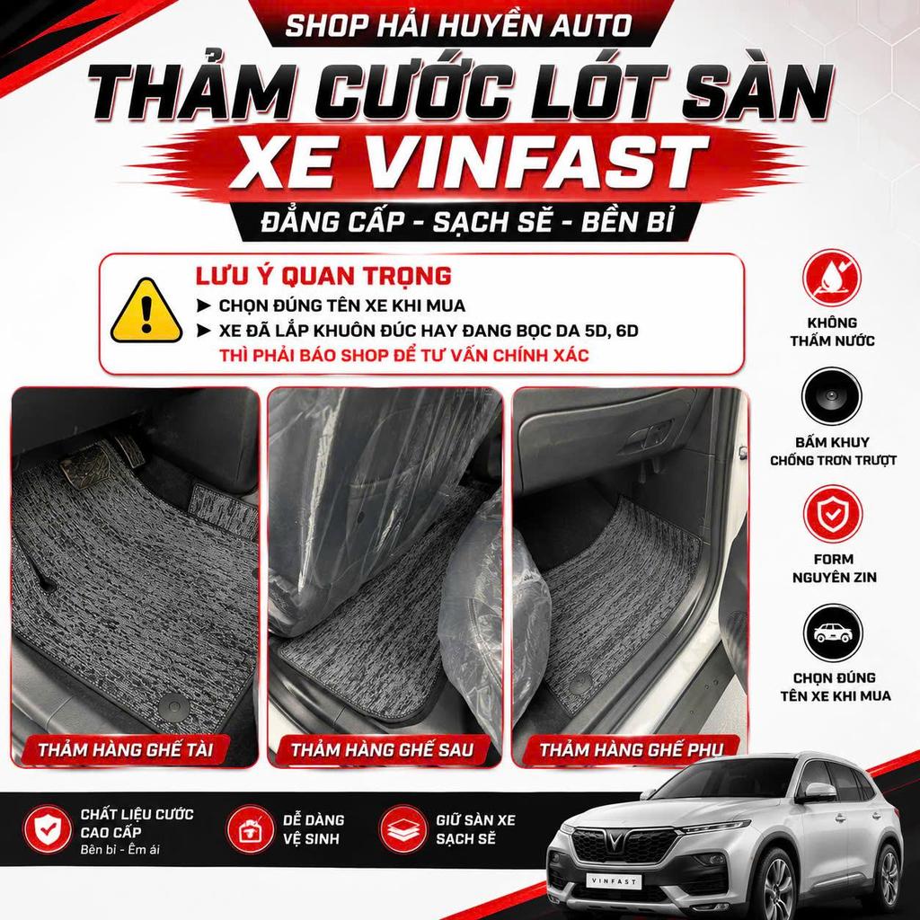 Bộ thảm cước xe Vinfast VF3, VF5, VF6, VF7, VF8, VF9, VFe34, fadil, lux A, limo green, mpv7cắt sẵn và may bo viền
