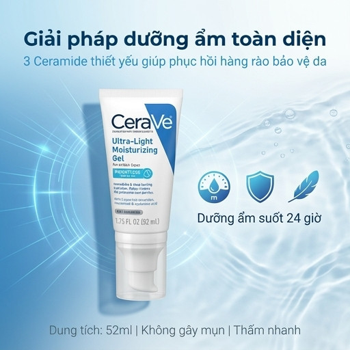 Kem Dưỡng Ẩm CeraVe Ultra-Light Moisturizing Gel 52ml Kết Cấu Gel Mỏng Nhẹ Thoáng Da-CV2
