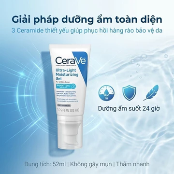 Kem Dưỡng Ẩm CeraVe Ultra-Light Moisturizing Gel 52ml Kết Cấu Gel Mỏng Nhẹ Thoáng Da-CV2