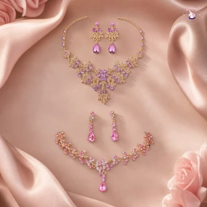 Bộ 2 Gói Vòng Cổ Và Bông Tai Giọt Nước Cho Nữ, Trang Sức Hợp Kim Tím Và Hồng Với Hoàn Thiện Đánh Bóng, Phụ Kiện Mặt Dây Chuyền Hình Học Nhẹ Để Mặc Hàng Ngày Sinh Nhật Và
