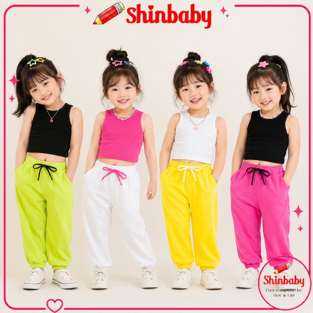 Bộ Áo Croptop Sát Nách+Quần Bom Dài Cho Bé Gái Thun Tăm Co Giãn, Mềm Mát, Năng Động, Dễ Thương