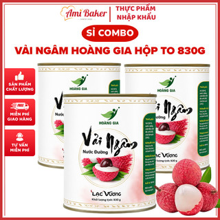 (Hộp To 830G) Vải Ngâm Hoàng Gia hộp 830g Từ Vải Tươi Thơm Ngọt, Topping Nguyên Liệu Pha Chế Tiện Dụng