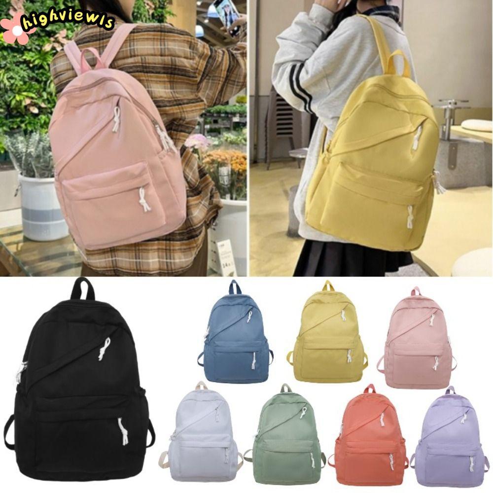 Ba lô bé gái CAO CẤP, Túi đi học sinh Nylon dung tích lớn, Túi đi học nữ màu trơn thời trang dành cho nữ sinh