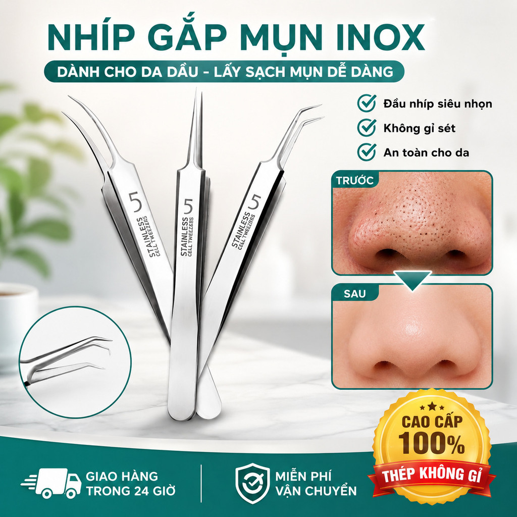 🔥Giá sốc🔥Nhíp gắp mụn đầu đen inox không gỉ|Nhíp lấy mụn bằng inox cao cấp|Dụng cụ vệ sinh mụn spa chuyên dụng