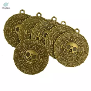 6pCS Punk Rock Halloween Cướp Biển Đồng Xu Huy Chương Đầu Lâu Vòng Cổ Mặt Dây Chuyền Đồng