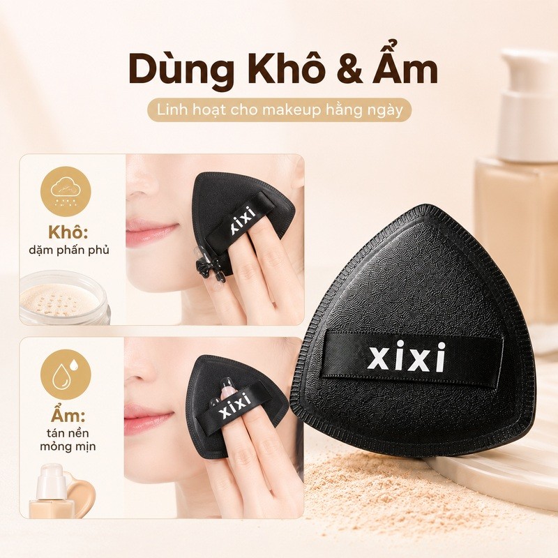 XIXI Bông Mút Tam Giác Đen Hộp 2 Miếng, Mềm Mịn Dễ Tán Nền GJ68