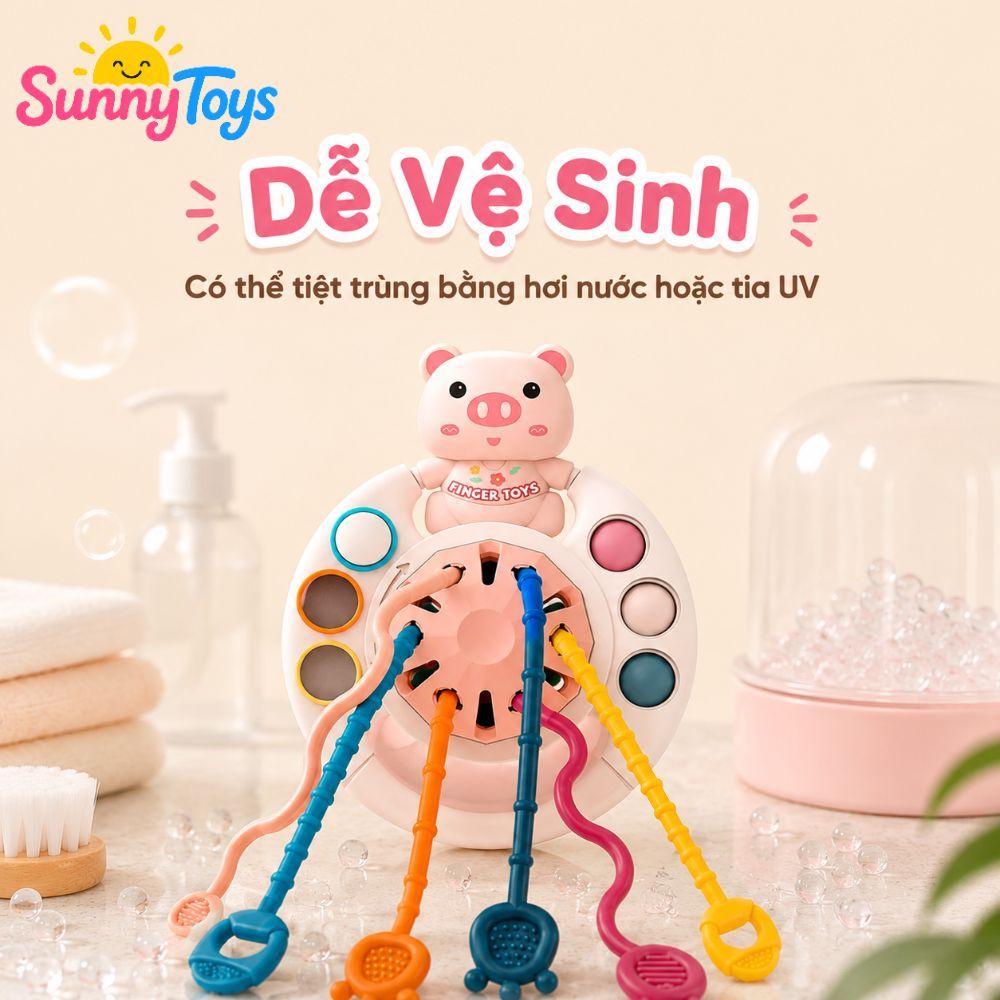 Đồ Chơi Gặm Nướu Gấu Rút Dây SunnyToys - Cầm Tay Cho Bé Khám Phá Phát Triển Kỹ Năng Cho Bé