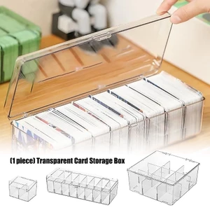 Clear Plastic Card Storage Box With Adjustable Dividers For Home Offices Organization