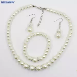 Bluelover Nelace Vòng Tay Bông Tai Ngọc Trai Bộ Cô Dâu Nữ Tiệc Cưới Quà Tặng Giáng Sinh Mới