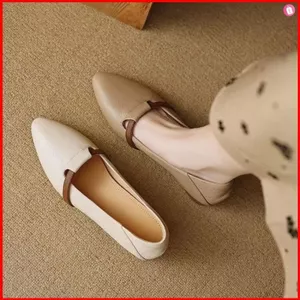 GC1 Mới Nữ Mũi Nhọn Giày Đế Bằng Retro Thanh Lịch Nhẹ Dày Gót Thoải Mái Đóng Giày Văn Phòng GC1