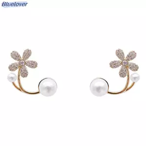 Bluelover 1 Cặp Phong Cách Hàn Quốc Vintage Ngọc Trai Kim Cương Giả Bông Tai Nữ Trang Sức Cao Cấp Ánh Sáng Sang Trọng Zircon Hoa Bông Tai Mới