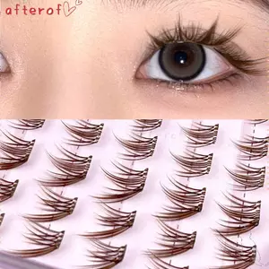Lông mi giả AFTEROF, Lông mi nâu Wispy, Cụm đơn tự dính thủ công Không cần keo Lông mi phân đoạn DIY Nối mi mở rộng lông mi