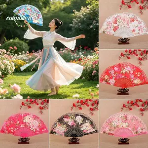 Quạt tay ren CATMALLER88, Quạt trang trí họa tiết hoa Quạt gấp, Thời trang có thể gập lại Vintage Quạt cầm tay Đạo cụ sân khấu