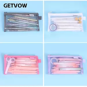 Bút chì lưới GETVOW, có khóa kéo Thiết kế trong suốt Túi bút chì trong suốt, Hình chữ nhật dung tích lớn sáng tạo Kích thước di động Túi đựng bút dung tích lớn dành cho học sinh